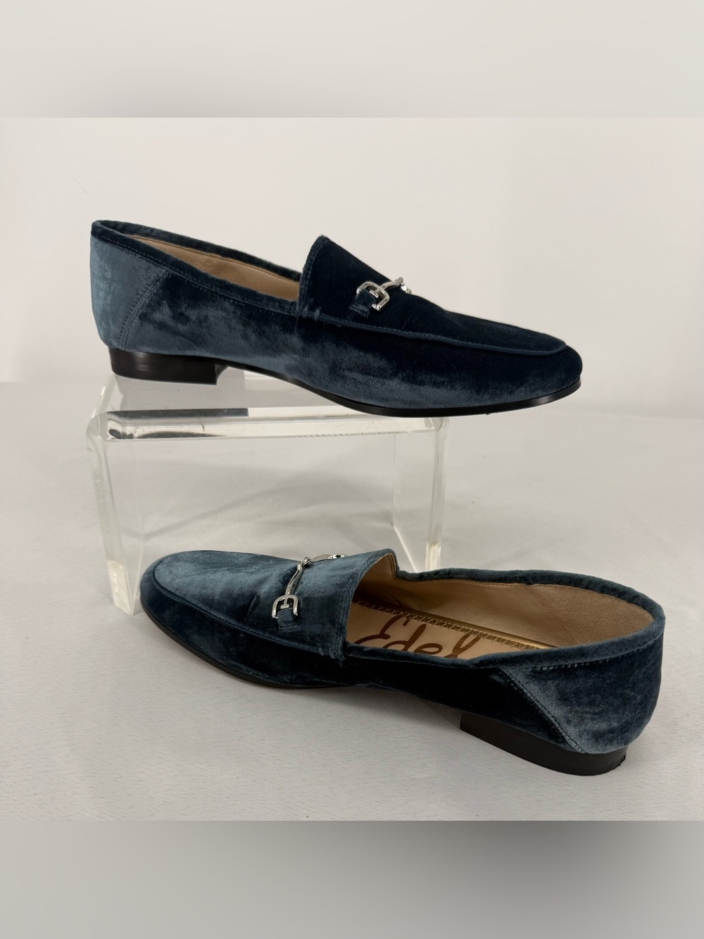 Sam Edelman Woman’s Velvet & Silver HorseBit Loafers in Blue Size 9